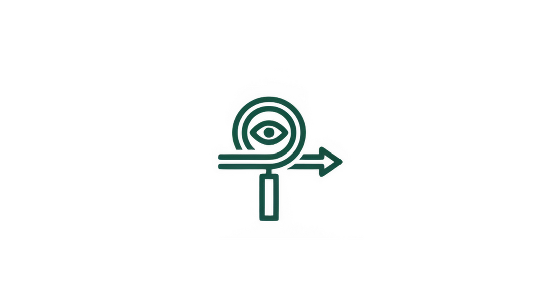 Symbol einer Lupe mit einem Auge und einem Pfeil, das Transparenz darstellt.