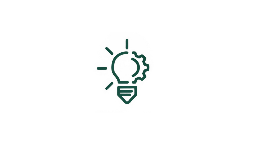 Symbol einer Glühbirne mit einem Zahnrad, das Innovation darstellt.