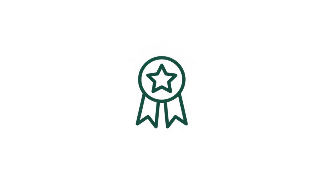 Symbol eines Abzeichens mit einem Stern, das Qualität repräsentiert.