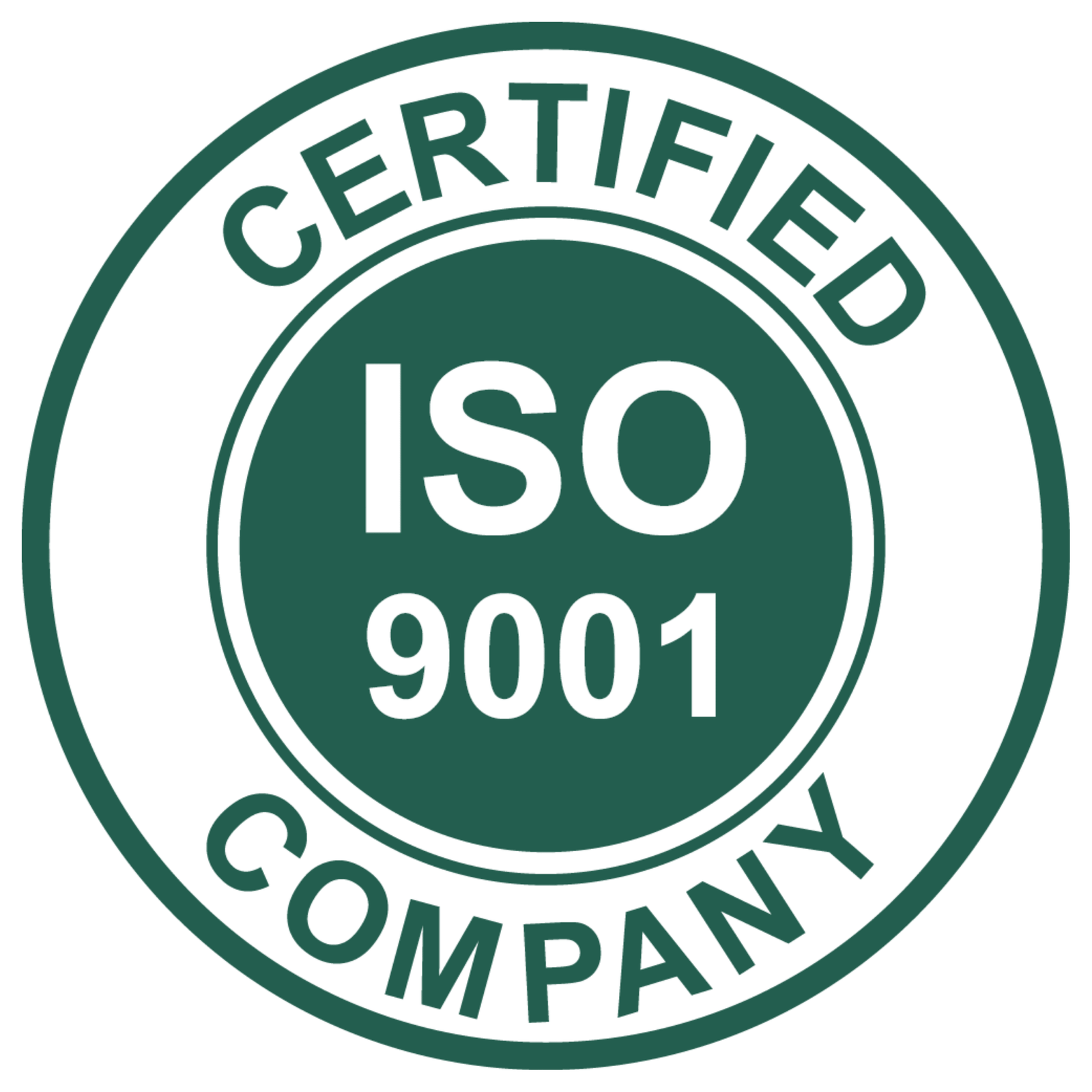 Ein rundes Logo mit dem Text 'Certified Company' und 'ISO 9001' in der Mitte. Das Design ist in grün gehalten und symbolisiert die Zertifizierung nach der ISO 9001-Norm, die für Qualitätsmanagementsysteme steht.